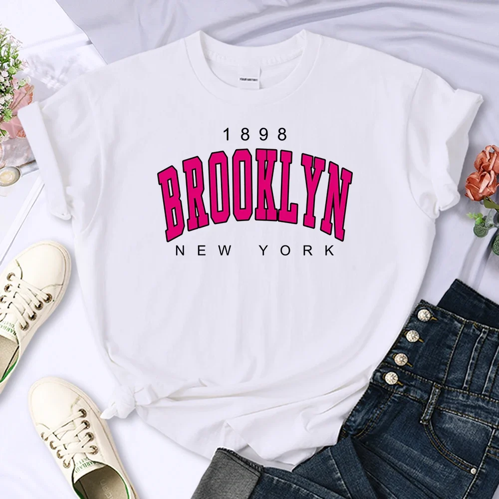 

New 1898 Print Brooklyn York Letter Womens Tshirts Hip Hop Retro Street Short Sleeve Oversized T Shirts Casual Female Tops