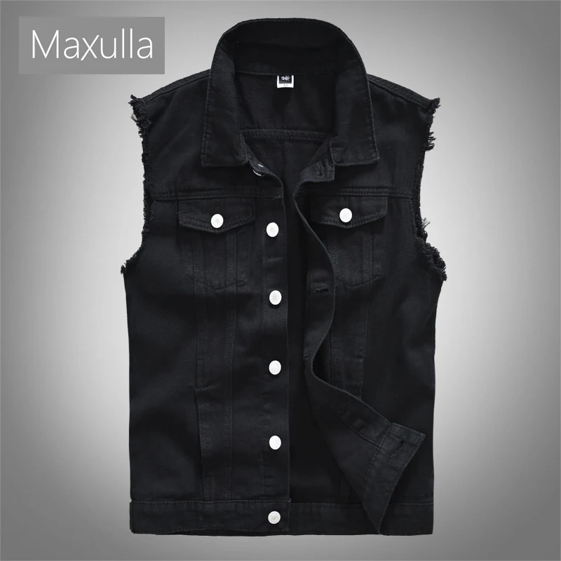

Maxulla Men's Denim Vest Sleeveless Jackets Cotton Retro Ripped Slim fit Distressed Jean Vests Fashion Hip Hop Vest Men Clothing