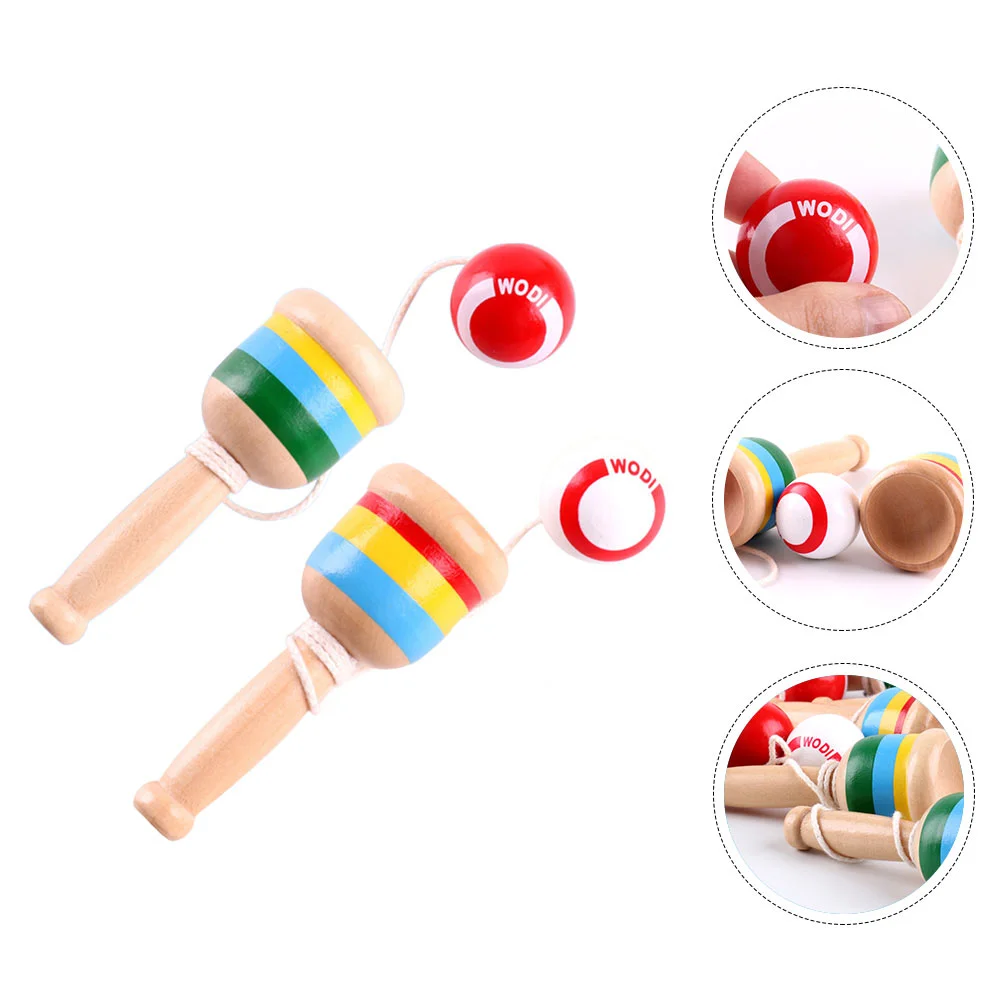 

2 Pcs Skill Cup Kenball Wooden Catch Game Children’s Toys Hand-eye Coordination