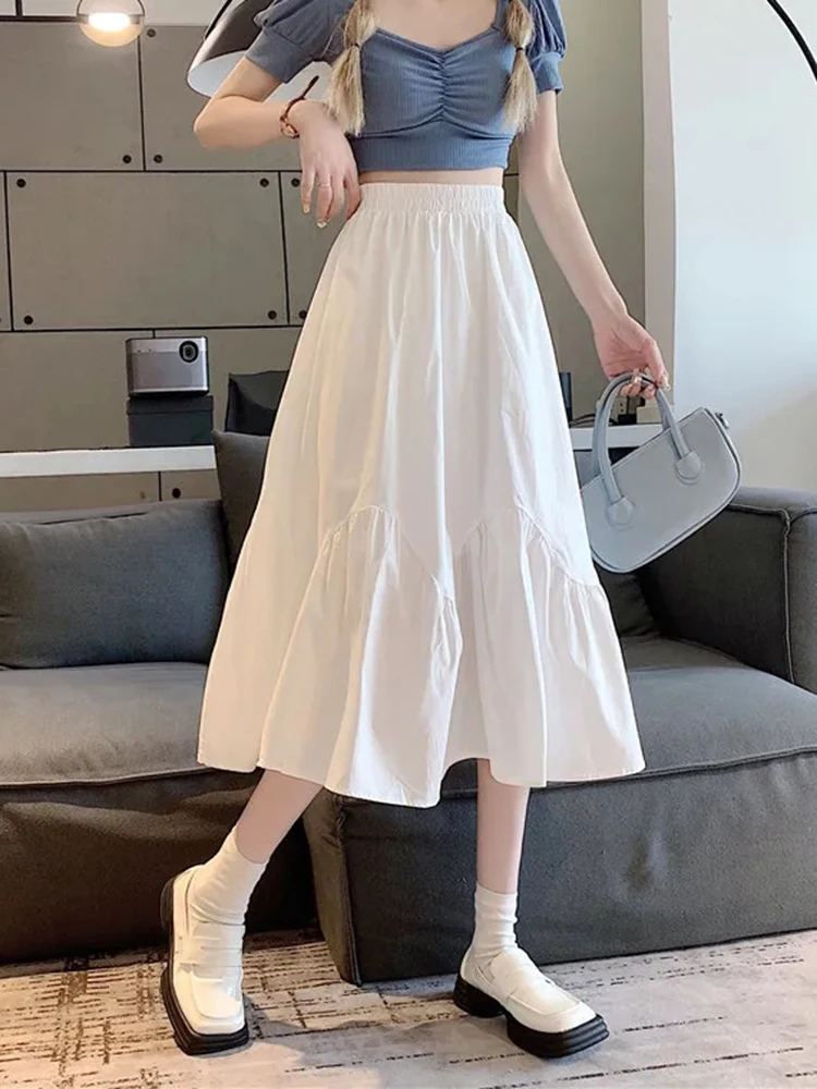 Zoki Simple White Midi Skirt Women Preppy Style Fashion A Line Skirt Sweet High Waist Summer Female Design Korean Skirts New
Zoki Simple White Midi Skirt Women Preppy Style Fashion A Line Skirt Sweet High Waist Summer Female Design Korean Skirts New