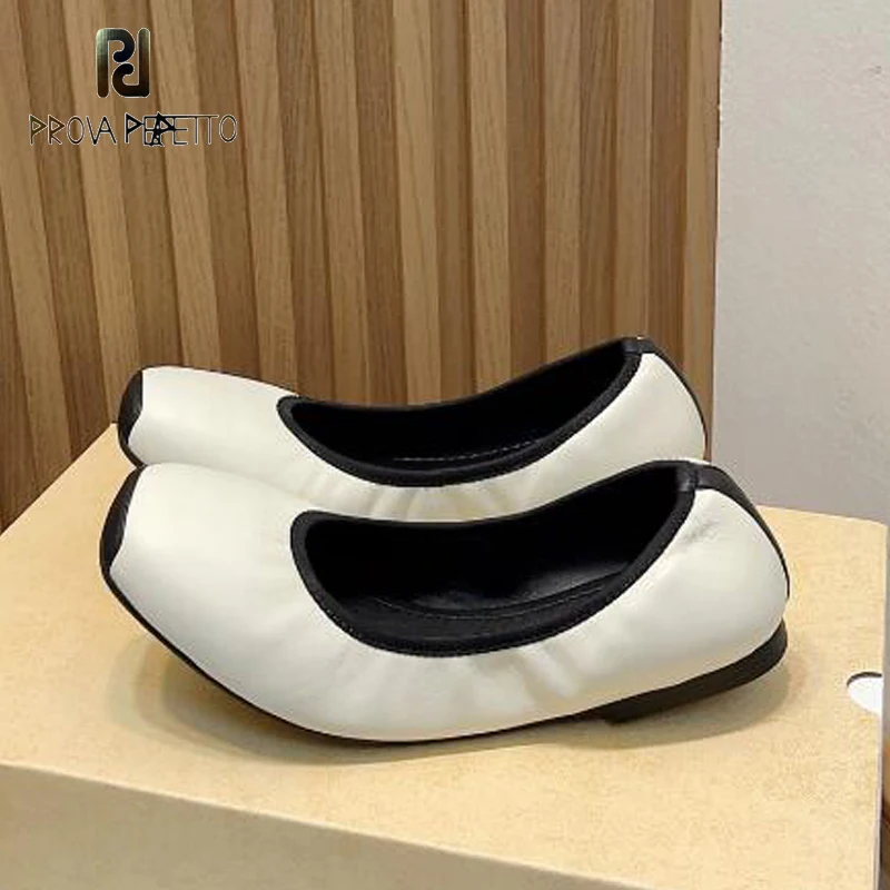 

2023 New Flat Ballet Dance Shoes Sheepskin Soft Leather Stretch Color Match Black White Slip on Mules Lazy Walking Dancing Shoe