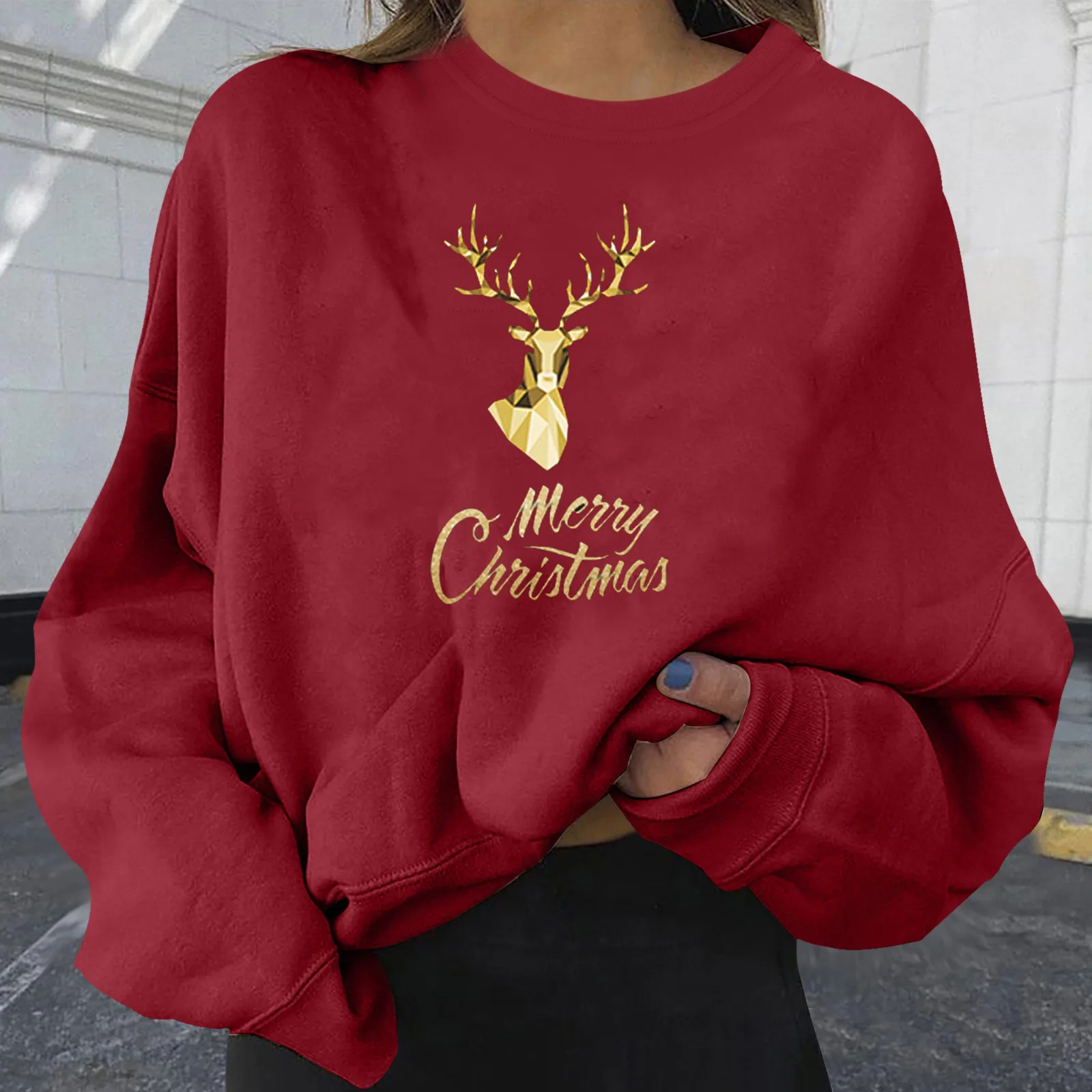 

Solid Color Women Hoodies Oversize Long Sleeve Print Sweatshirt Casual Christmas Pullover Blouse Autumn Sweater Y2k Clothes