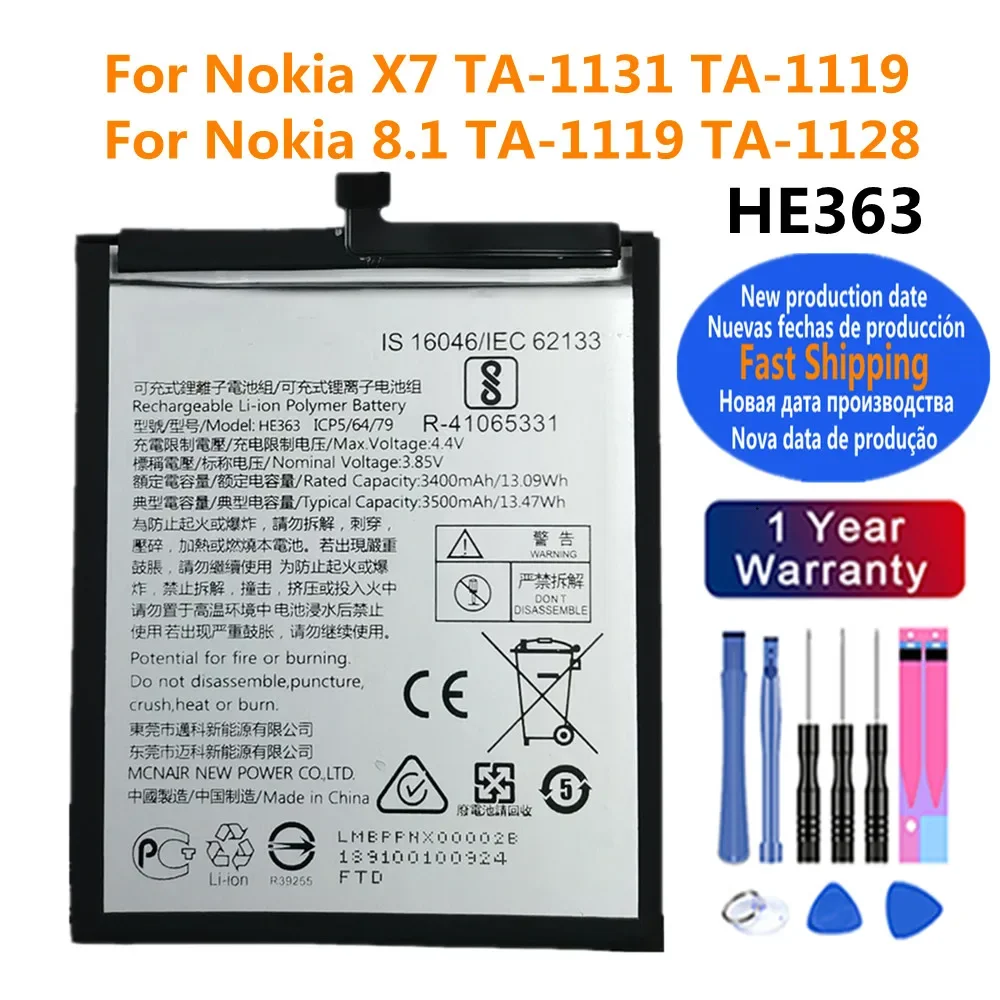 Оригинальная сменная батарея 3500 мАч HE363 для Nokia 8,1 TA-1119 TA-1128 Nokia X7 TA-1131 TA-1119, аккумулятор для телефона
Оригинальная сменная батарея 3500 мАч HE363 для Nokia 8,1 TA-1119 TA-1128 Nokia X7 TA-1131 TA-1119, аккумулятор для телефона