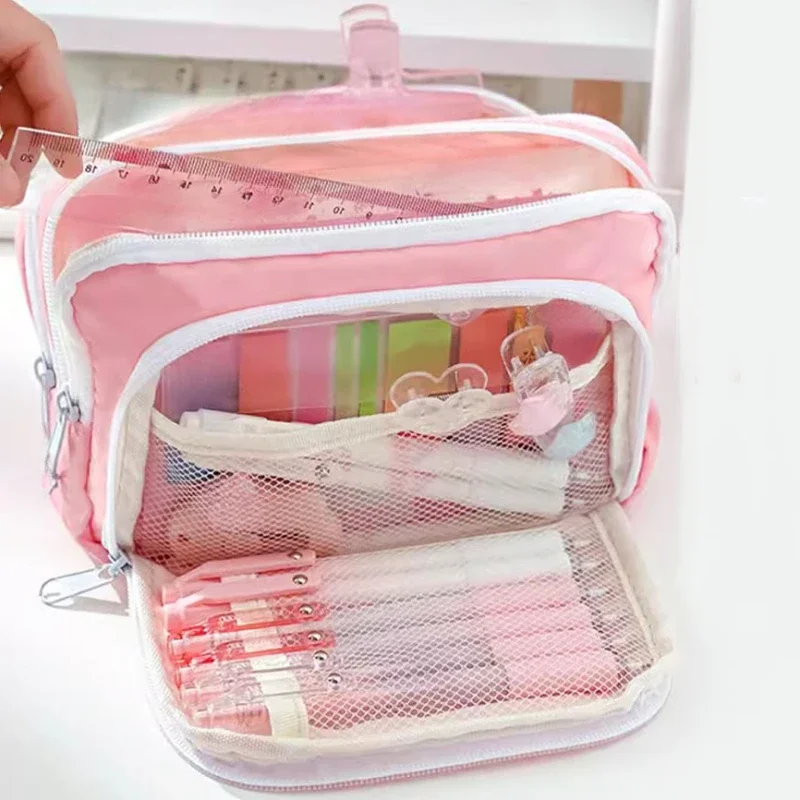 

Канцелярская сумка на молнии, милая большая школьная сумка для карандашей для девочек, простой держатель, эстетические принадлежности, стильная ручка, емкость