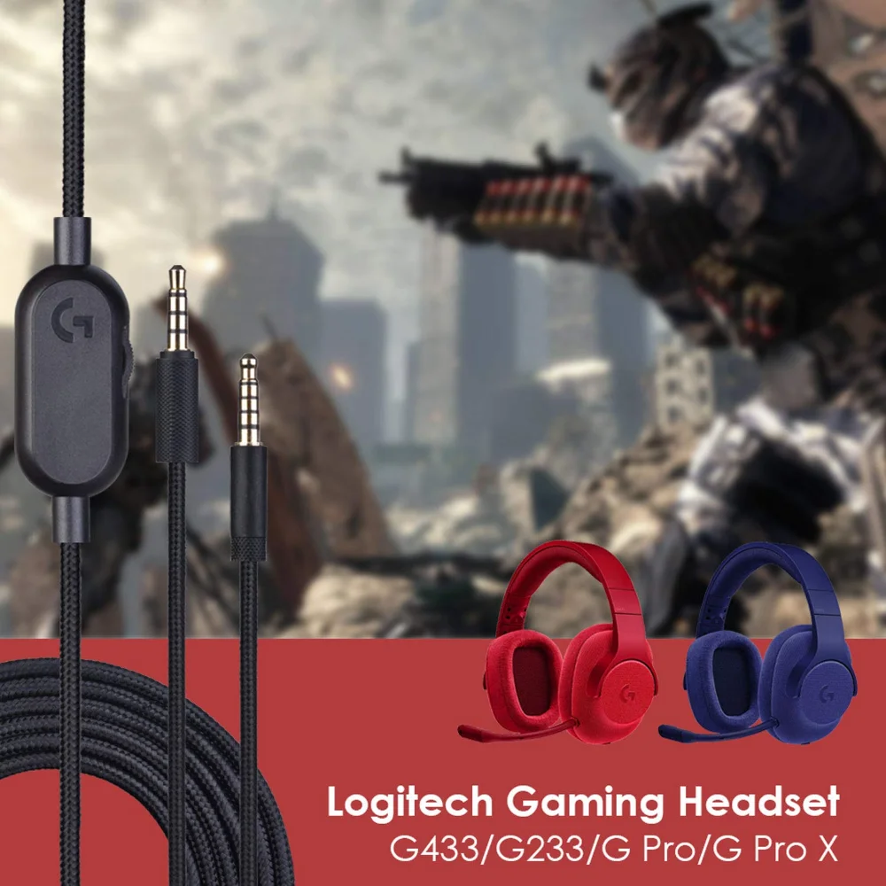 2.0M Braided Replacement Cable Extension Cord Wire for Logitech G433 G233 G Pro X Gaming Headset With Mute Volume Control Clip 2.0M Braided Replacement Cable Extension Cord Wire for Logitech G433 G233 G Pro X Gaming Headset With Mute Volume Control Clip