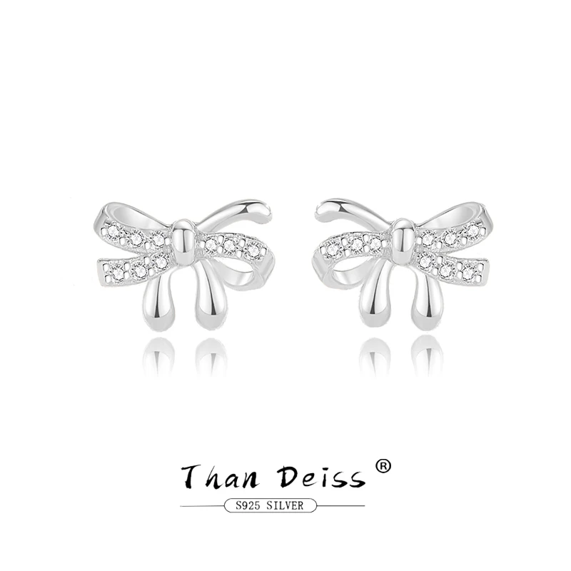 

925 Silver Bow Earrings For Female Zircons Simplicity Earrings Niche Design Premium Ins Girlfriend Birthday Ear Jewelry Gift