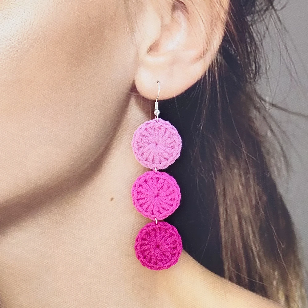 Pink Crochet Long Drop Earrings - Handknit Statement Jewelry 2 S08119a46f24e44da97ed0013986947b5u