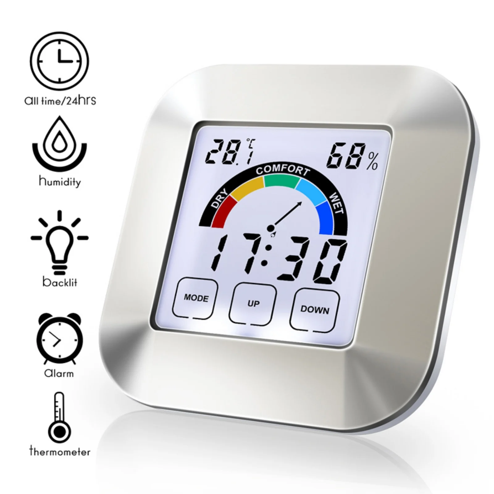 

Цифровая метеостанция с ЖК-дисплеем, комнатный термометр-гигрометр, датчик влажности, монитор здоровья, измеритель влажности