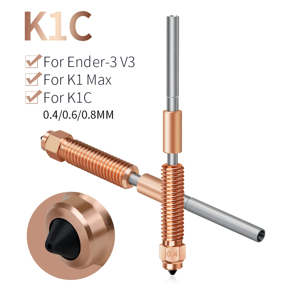 

Многофункциональная медная титановая насадка K1C с высоким потоком, Модернизированная насадка 0,4 0,6 0,8 мм с быстрой заменой для Creality K1 Max K1C Ender-3 V3