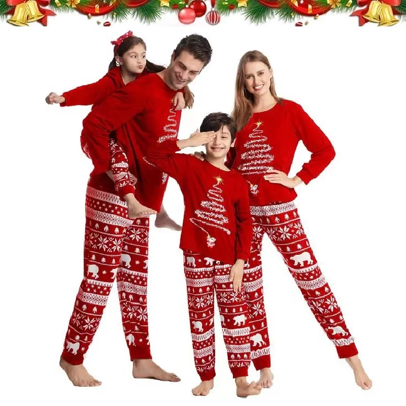 

2024 Polar Bear Christmas Family Matching Pajamas Sets Daddy Mommy and Me Xmas Pj's Clothes Father Mother Kids Pyjamas Outfits