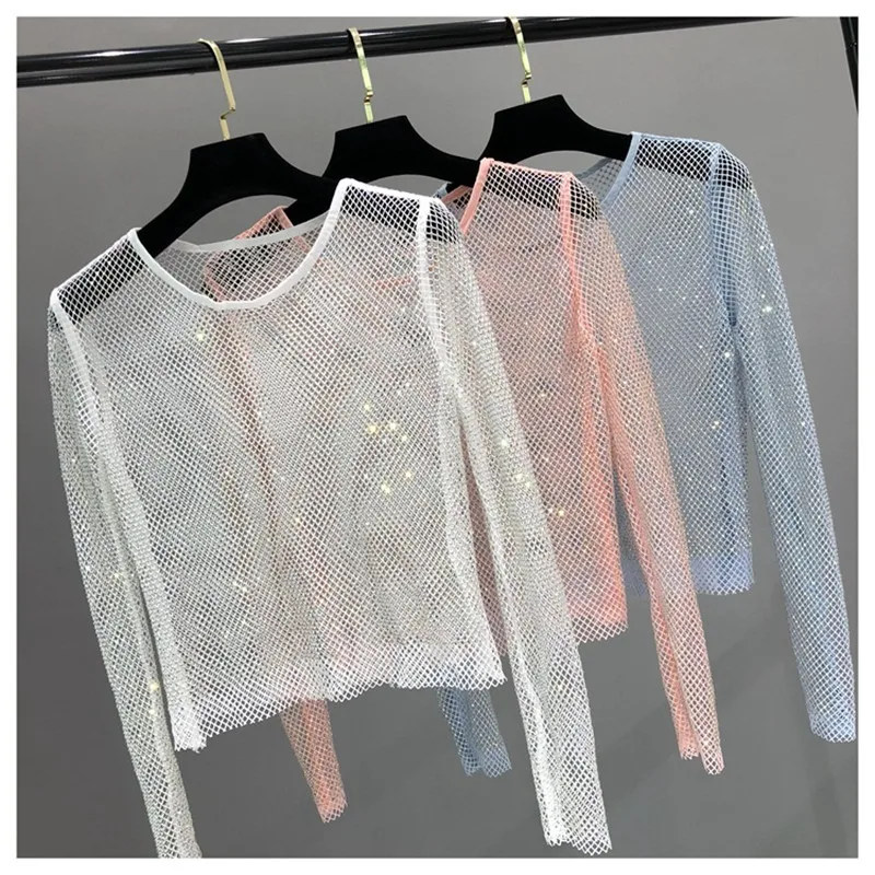 Crystal Diamond See Through Sexy Women T-Shirt Long Sleeve O Neck Shiny Rhinestone Sheer Hollow Out Nightclub Party Tops Tee
Crystal Diamond See Through Sexy Women T-Shirt Long Sleeve O Neck Shiny Rhinestone Sheer Hollow Out Nightclub Party Tops Tee