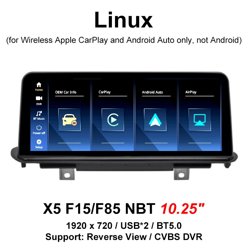 

For BMW x5 F15 NBT 10.25 12.3 Newest 1920 Linux Wireless CarPlay Screen Support Android Auto Hicar USB Bluetooth