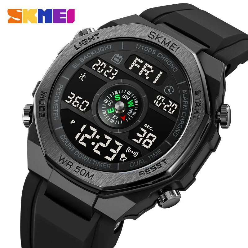 

SKMEI Mens Watches Sport Pedometer Countdown Digital Watches Men 50M waterproof Calendar Calorie Wristwatch Alarm Male Clock