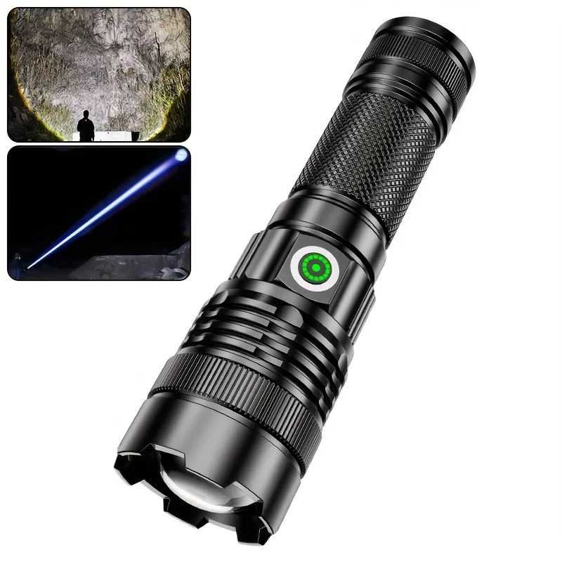 

High Lumens 30W LED Flashlight Outdoor Waterproof Zoom Camping Fishing Torch Lantern USB Rechargeable Flashlights with Battery