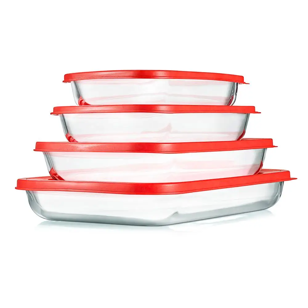 4 Sets Glass Bakeware - High Borosilicate Rectangular Glass Baking Dish w/ Red BPA-Free PE Lids, Freezer-to-Oven Home Kitchen Ba
4 Sets Glass Bakeware - High Borosilicate Rectangular Glass Baking Dish w/ Red BPA-Free PE Lids, Freezer-to-Oven Home Kitchen Ba