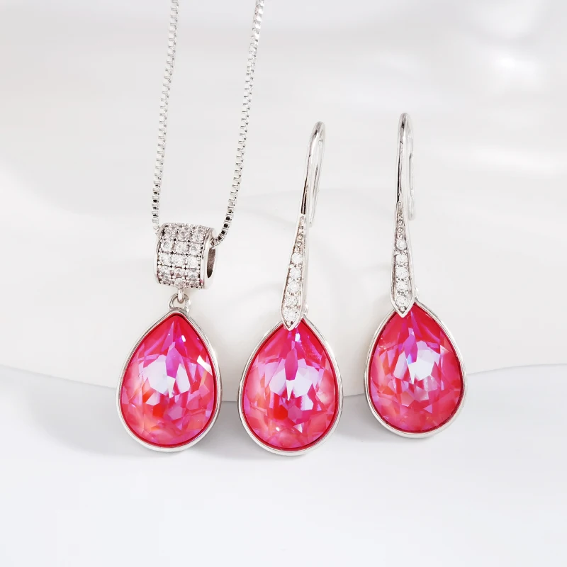 

Teardrop Earrings and Drop Pendant Necklace Jewelry Set made with Austrian Crystal for Women Wedding Party Jewellery Accessories