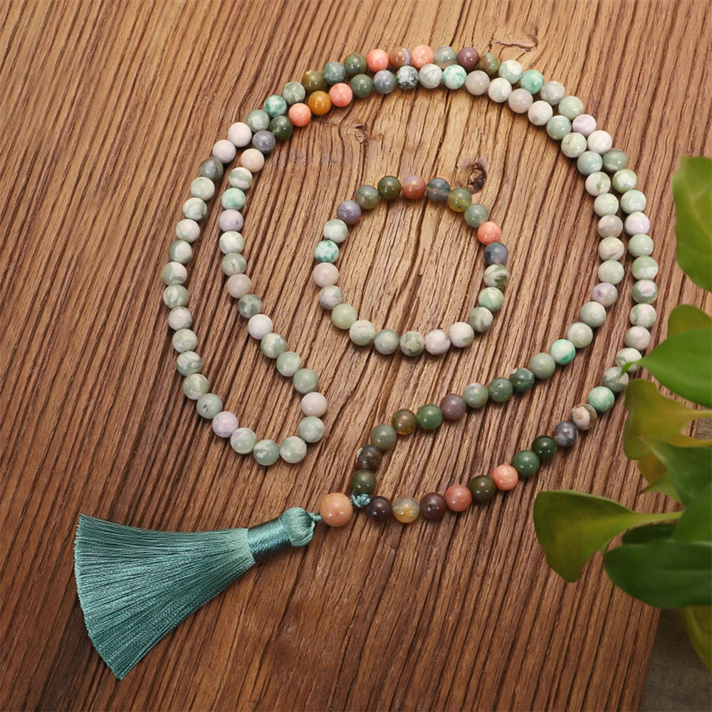 Mineraali 108 Bead Natural Moss Agate Mala Necklace Bracelet Jewelry Japamala Set Healing Crystal Quartz Stone with Tassel Decor
Mineraali 108 Bead Natural Moss Agate Mala Necklace Bracelet Jewelry Japamala Set Healing Crystal Quartz Stone with Tassel Decor