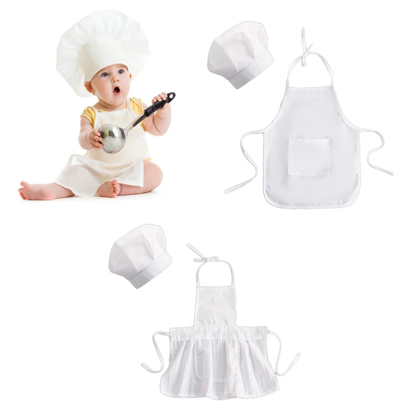 

2 Pcs Cute Baby Chef Apron and Hat Infant Kids White Cook Photos Costume Photography Prop Newborn Hat Apron Photoshoot Clothing