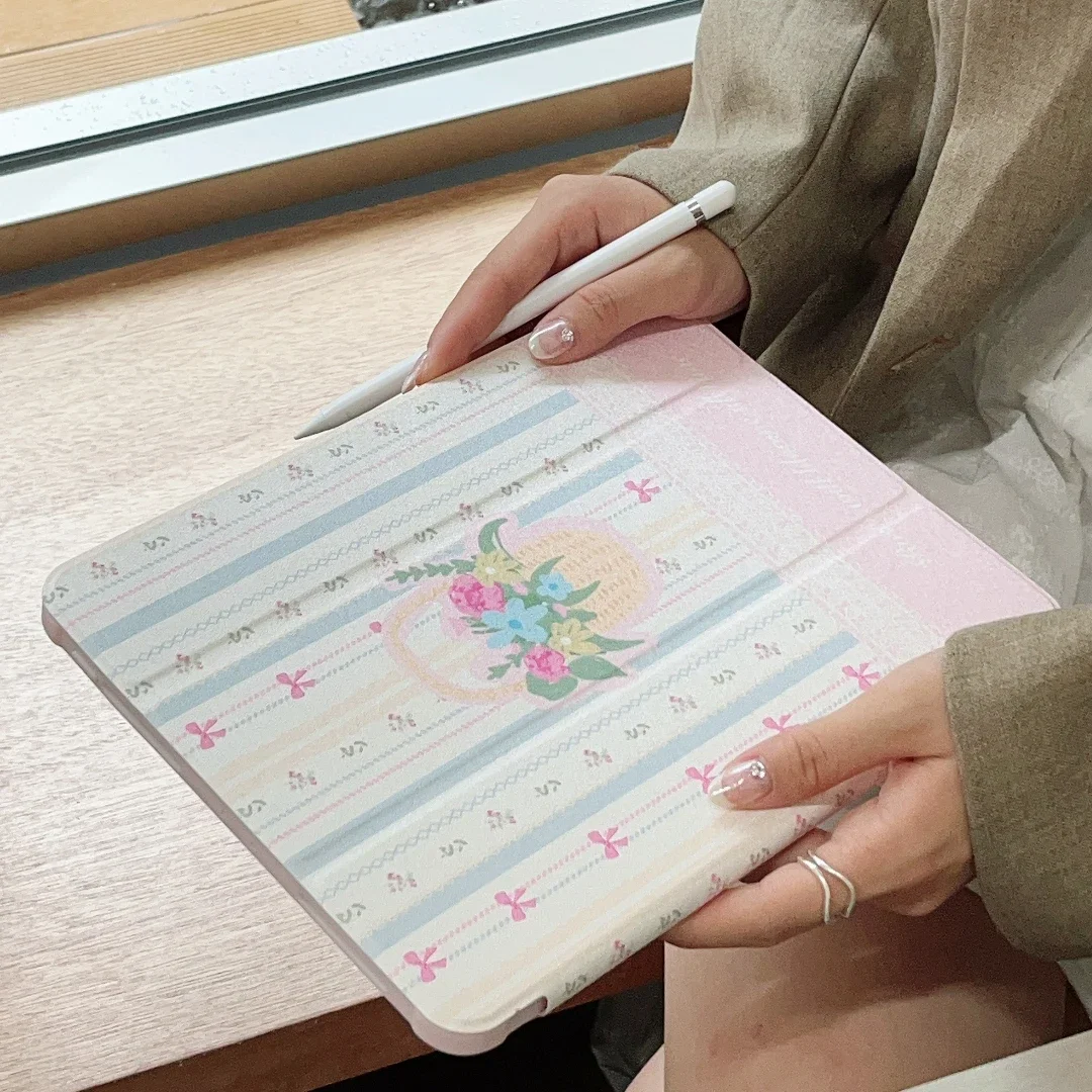 

Lace floral bow suitable for Apple ipad 10th generation tablet air5/4 protective cover with pen slot 8/9 Pro 11/12.9/10.2 inches