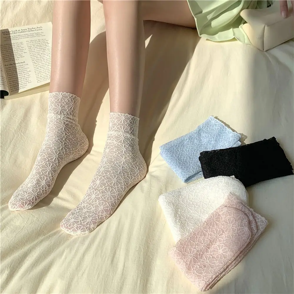 

Простые весенние шелковые Симпатичные кружевные носки с цветочным принтом JK, Чулочные изделия средней длины, однотонные женские носки с ворсом