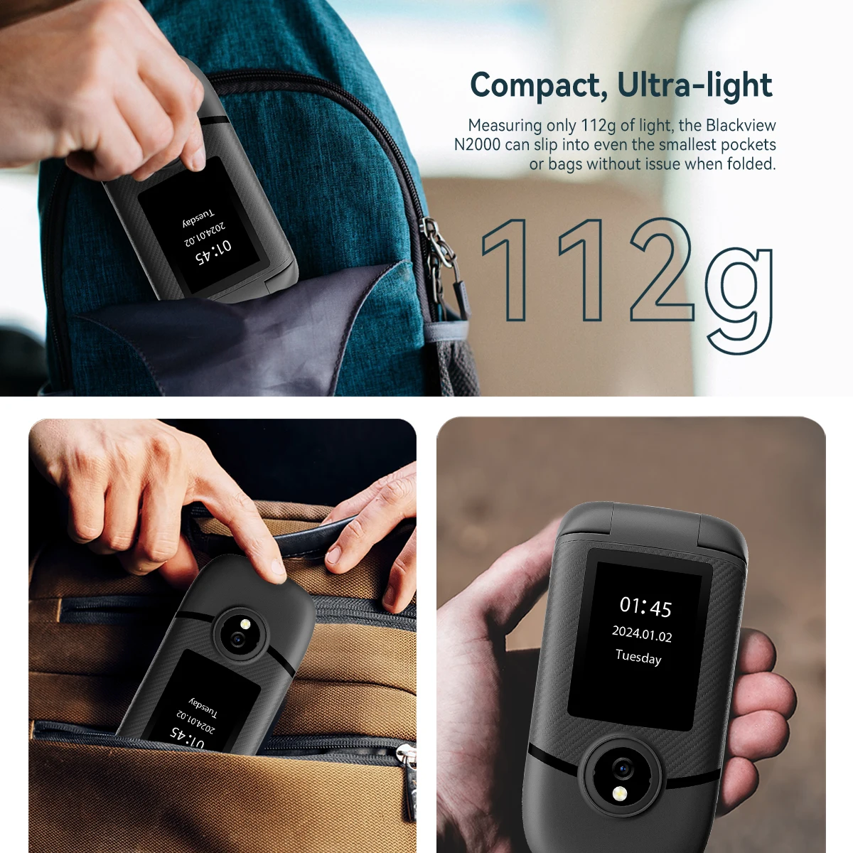 Blackview-Téléphone portable à rabat N2000, deux écrans, 2.8 pouces, appel rapide SOS, bouton poussoir plié 5