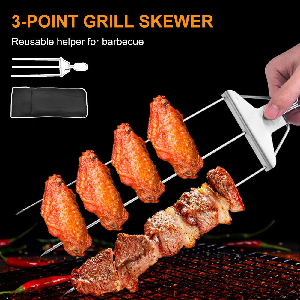 3 Point Grill Skewer Stainless Steel Automatic Barbecue Fish Meat Vegetables Outdoor Barbecue Brazing Fork Sticks Tools
3 Point Grill Skewer Stainless Steel Automatic Barbecue Fish Meat Vegetables Outdoor Barbecue Brazing Fork Sticks Tools