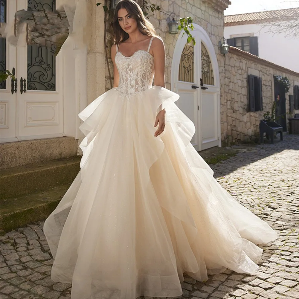 

Sexy Spaghetti Straps Sweetheart A Line Pleat Wedding Dress Vestido De Novia Lace Appliques Bridal Gown For Women 2023 Custom