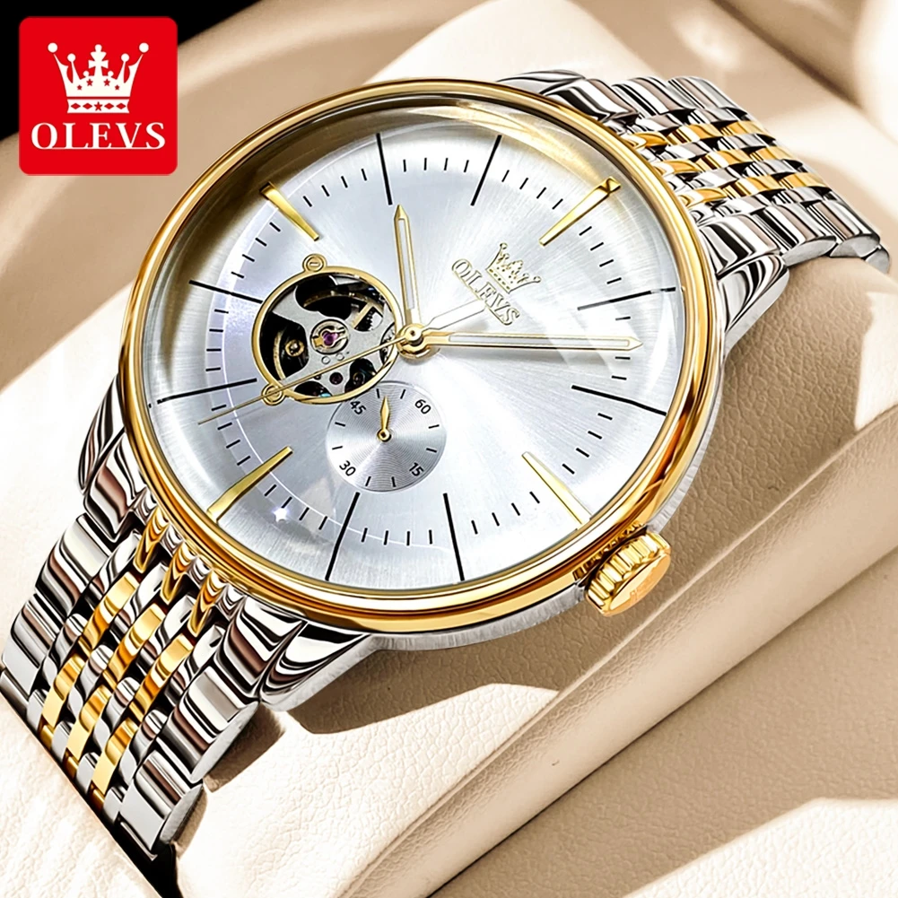 

OLEVS Brand Luxury Mechanical Watch for Men Stainless Steel Sport Waterproof Fashion Skeleton Watches Mens Relogio Masculino