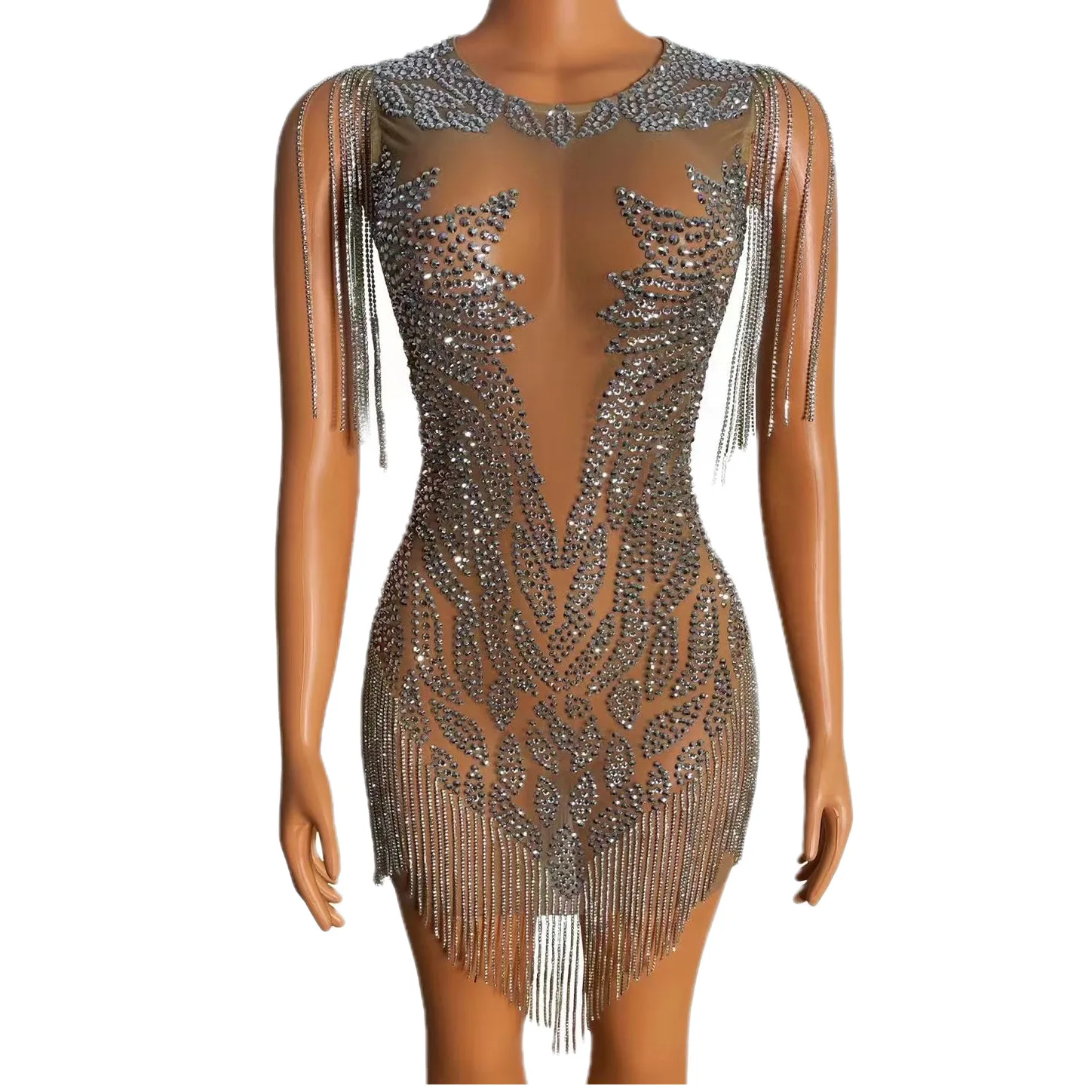 Nude Shining Rhinestones Tassel Sexy Sleeveless Sheath Dress For Women Nightclub Party Clothing Singer Stage Costumes Prom Wear
Nude Shining Rhinestones Tassel Sexy Sleeveless Sheath Dress For Women Nightclub Party Clothing Singer Stage Costumes Prom Wear