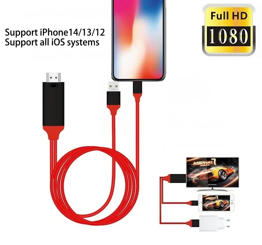 

1080P HDTV Cable TV Digital AV Adapter for iphone to HDMI-compatible Cables for iphone 8 7 8plusX XR XS 11 for ipad Mini Air Pro