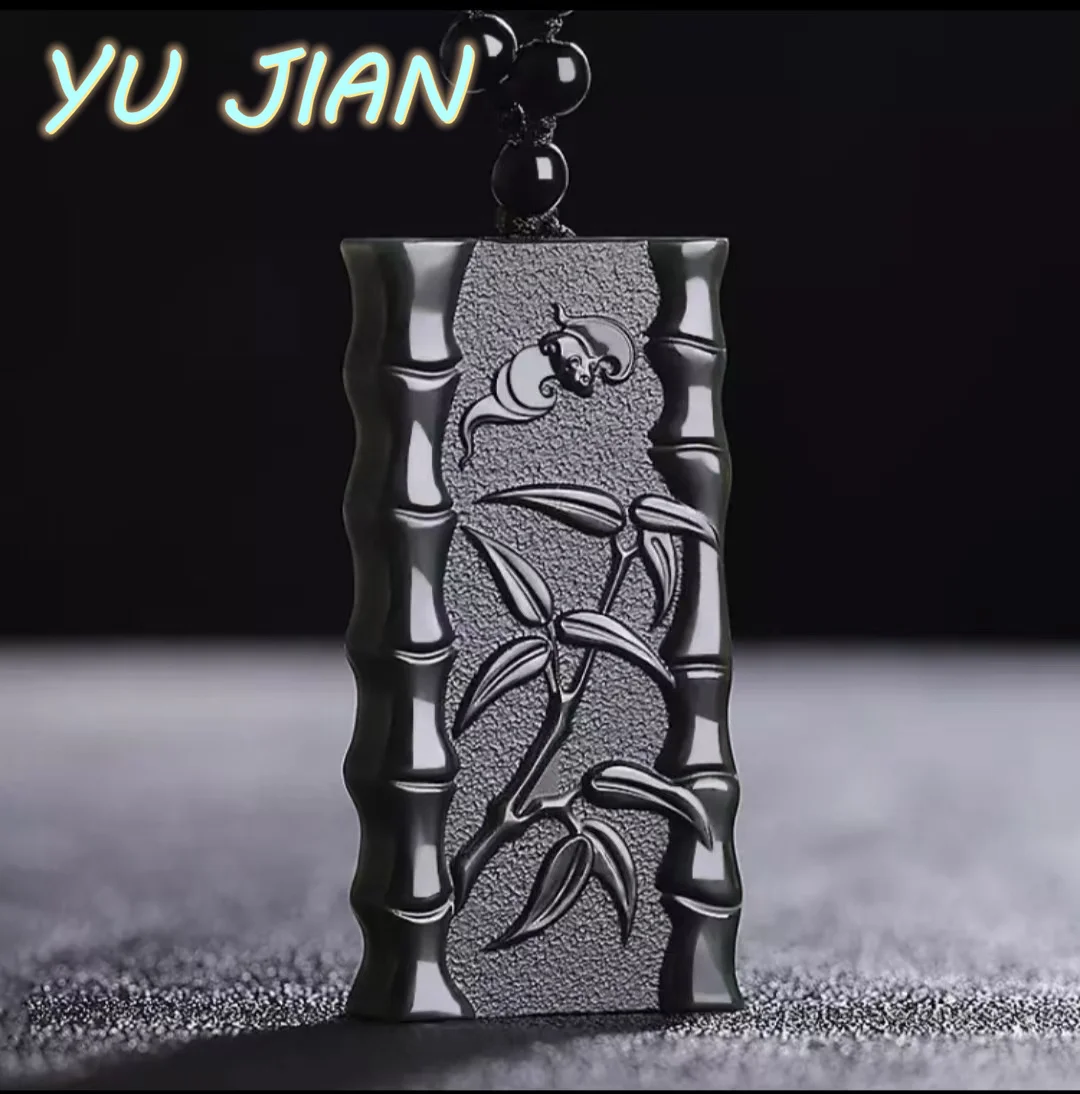 

Hetian Cyan Jade Hand-Carved Bamboo Knot Natural Black And Green Pendant Jadeite Men And Women With Chain Necklace Exquisite J