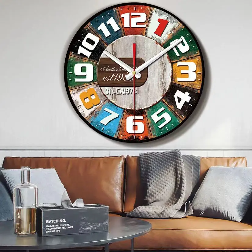 

Classic Retro Wall Clock Creative Wooden Silent 12 inch Hanging Clocks Suitable Cafe Bar living Room Wall Decor Free shiping