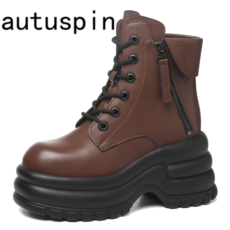 AUTUSPIN 8cm Women British Style Platform Ankle Boots Microfiber Leather Autumn Winter High Chunky Heels Ladies Side Zip Shoes
AUTUSPIN 8cm Women British Style Platform Ankle Boots Microfiber Leather Autumn Winter High Chunky Heels Ladies Side Zip Shoes