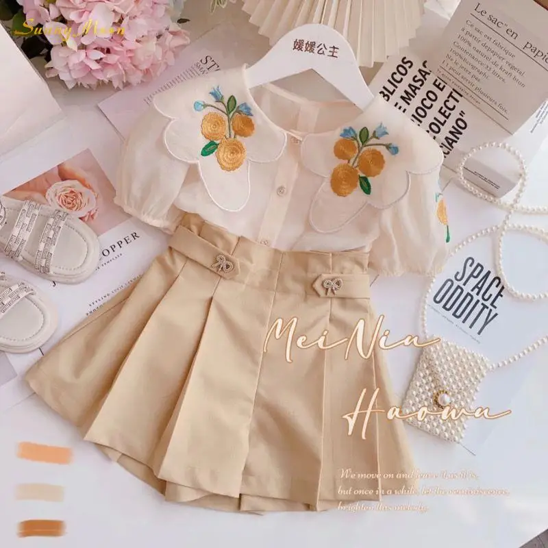 Fashion Baby Girls Princess Short Sleeve Embroidered Flower Lapel Shirt+Shorts Clothesset Infant Toddler Child 2PCS 3-14Y
Fashion Baby Girls Princess Short Sleeve Embroidered Flower Lapel Shirt+Shorts Clothesset Infant Toddler Child 2PCS 3-14Y