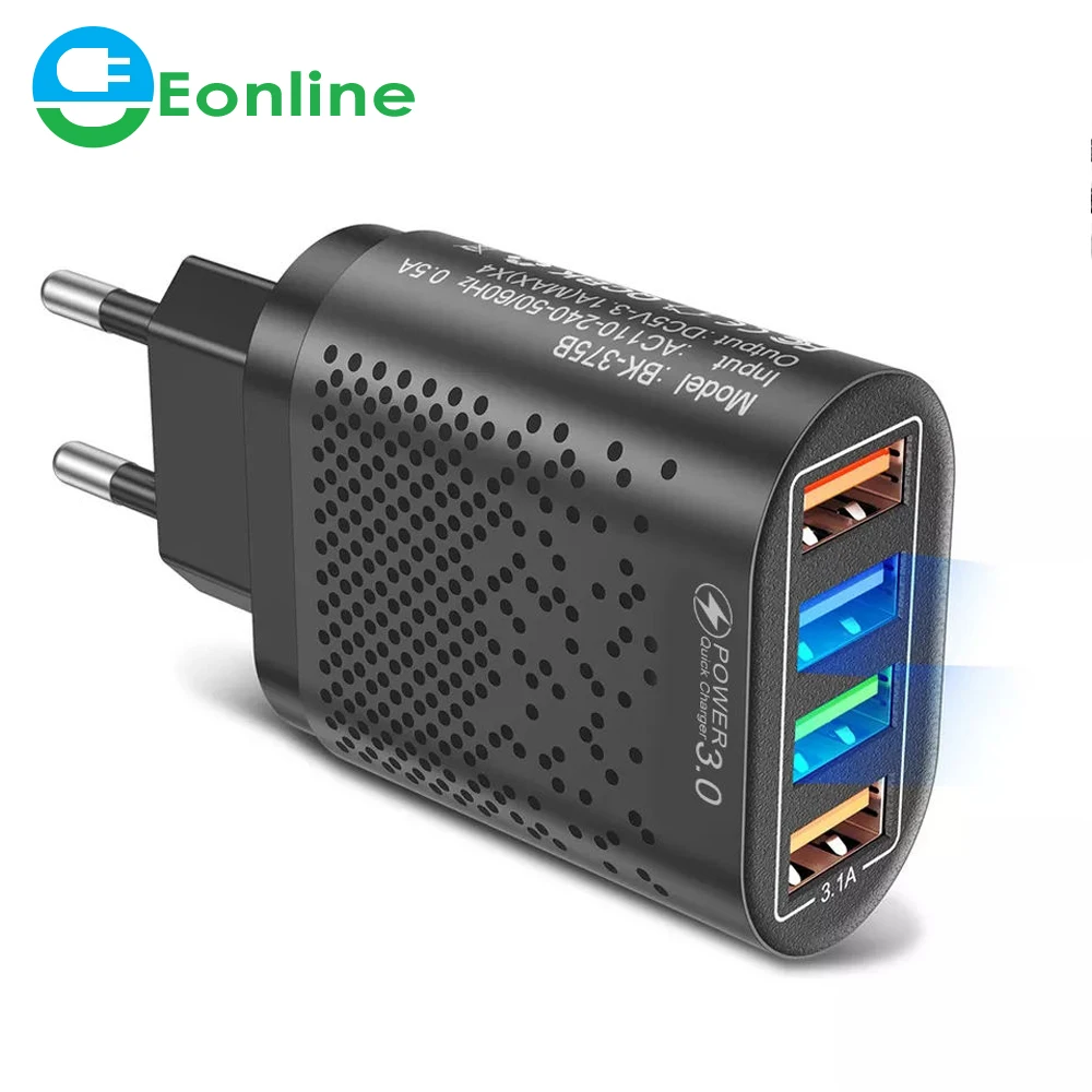 3.1A USB Charger Type C Quick Charge 4 Ports USB Charge Fast Charging For Macbook Samsung S21 Xiaomi Travel EU UK Adapter
3.1A USB Charger Type C Quick Charge 4 Ports USB Charge Fast Charging For Macbook Samsung S21 Xiaomi Travel EU UK Adapter