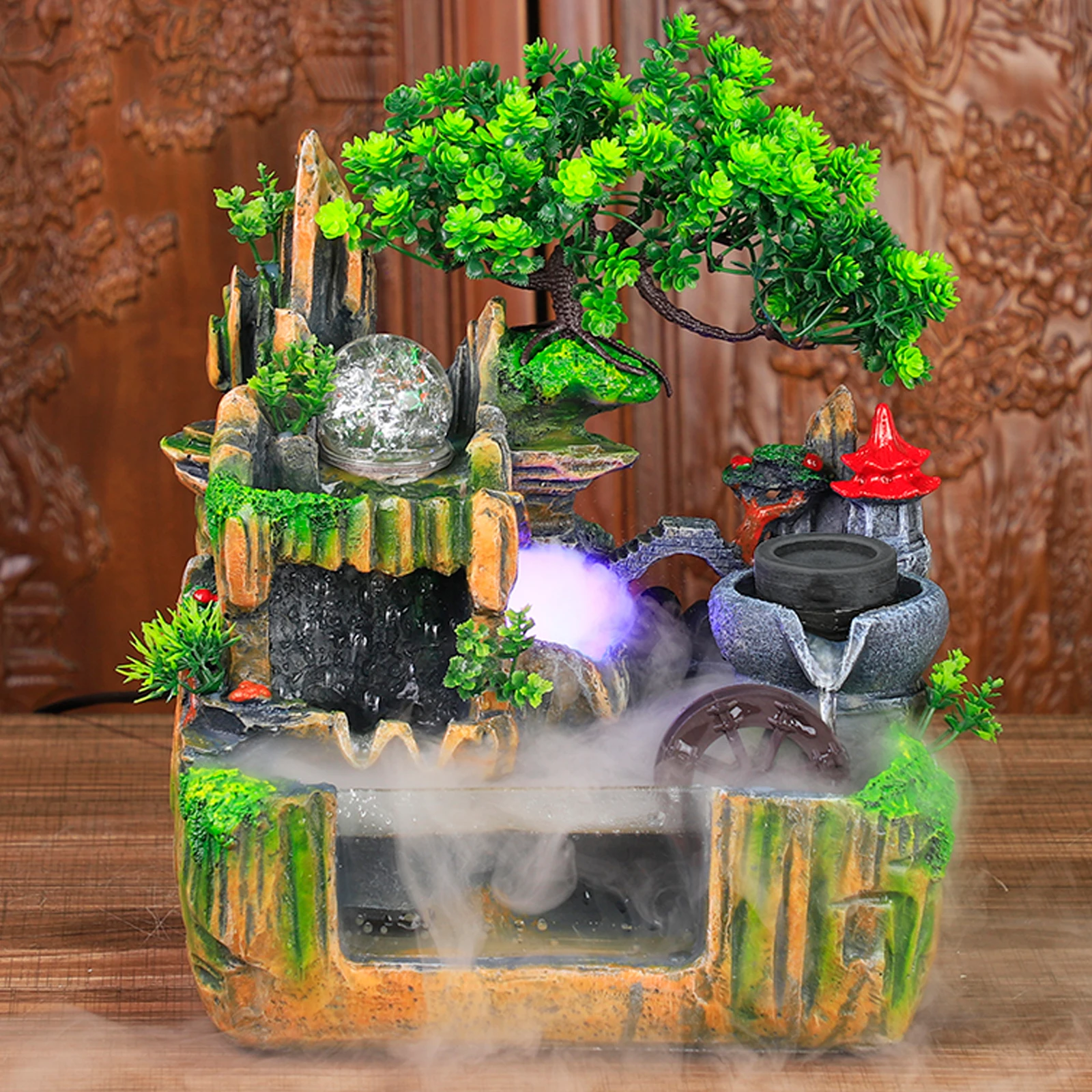 Rockery Fountain Small Rockery Water Fountain Indoor with LED Lamp Atomization Effect Suitable for Office Decoration Rockery Fountain Small Rockery Water Fountain Indoor with LED Lamp Atomization Effect Suitable for Office Decoration