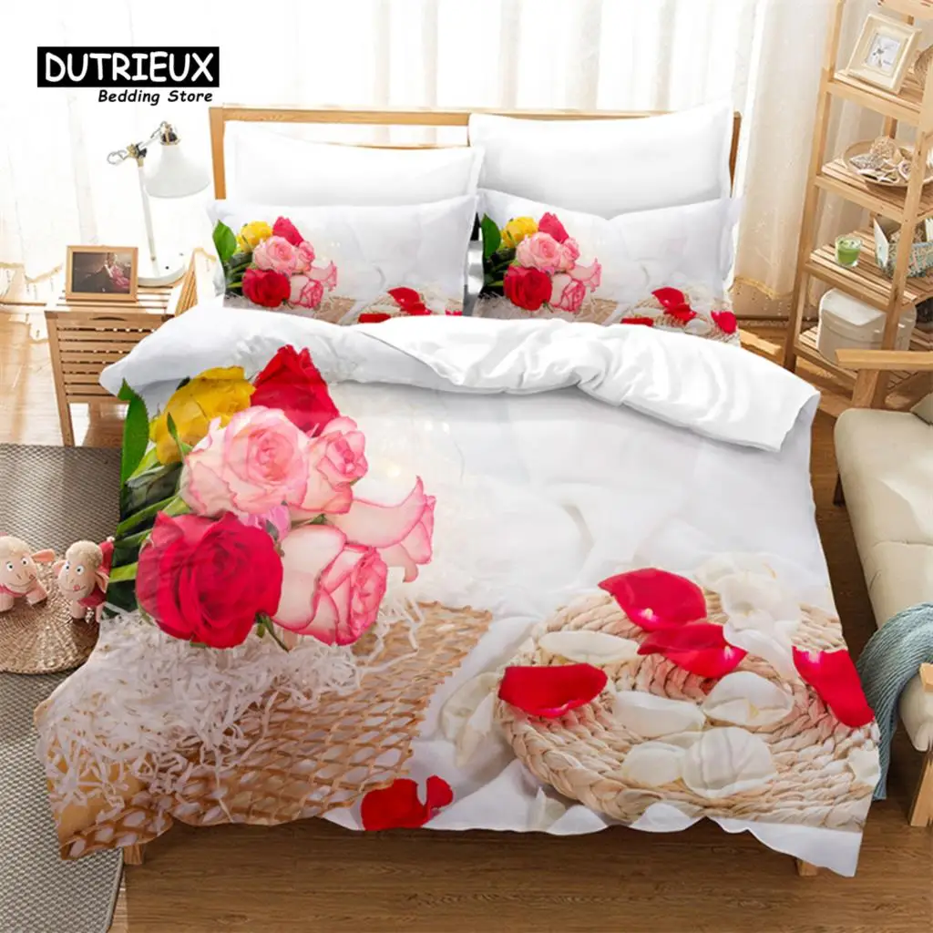 

3pcs Duvet Cover Set, Bright Roses Bedding Set, Soft Comfortable Breathable Duvet Cover, For Bedroom Guest Room Decor