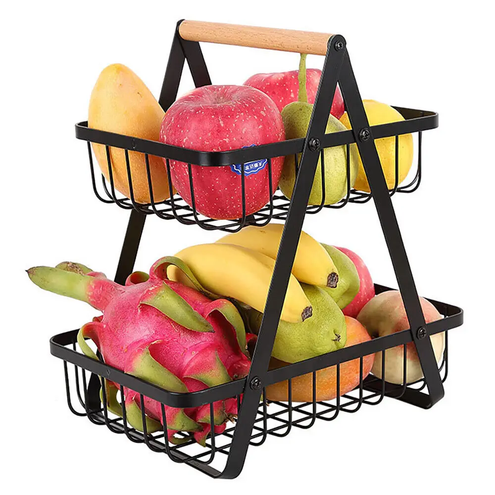 2 Tier Bread Vegetable Farmhouse Fruit Basket Bowl Stand for Dining Room Countertop Black Storage Basket Home Decoration
2 Tier Bread Vegetable Farmhouse Fruit Basket Bowl Stand for Dining Room Countertop Black Storage Basket Home Decoration