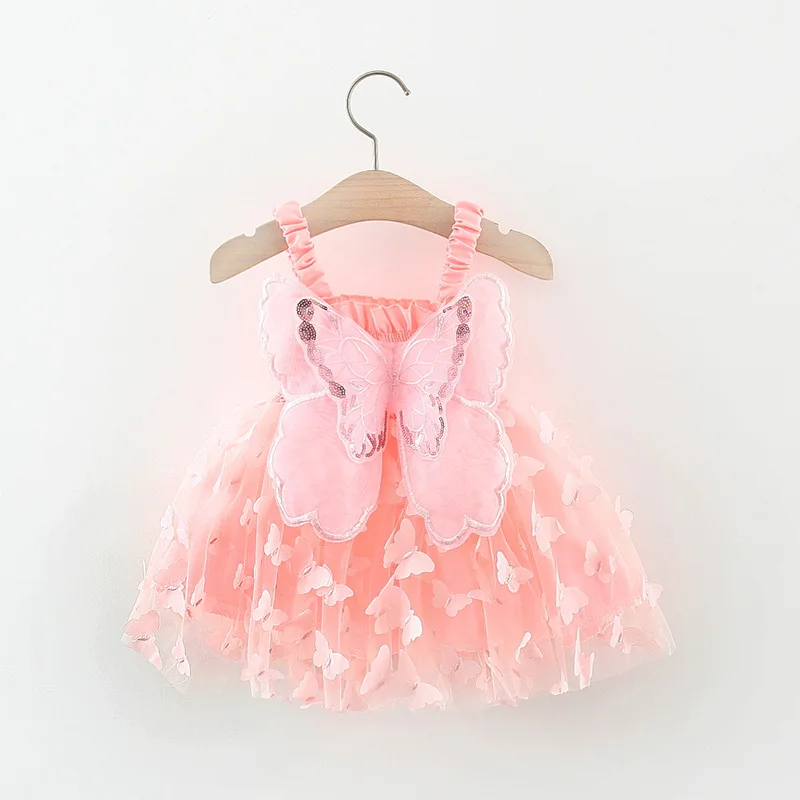 

Toddler Baby Girls Dresses 3D Butterfly Ruched Sleeveless Layered Cami Dress Summer Casual Infants Clothes Princess Dress