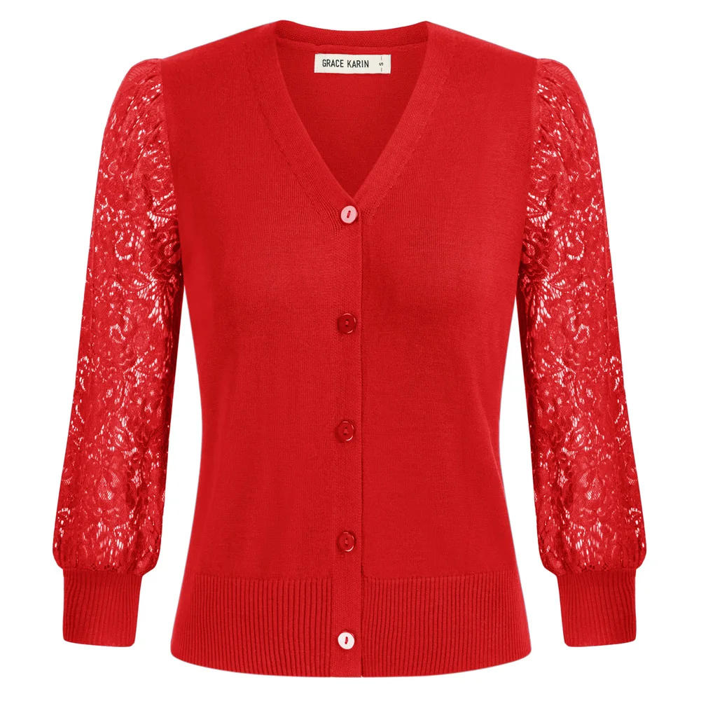 GK Women Lace Patchwork Cardigan Sweater 3/4 Sleeve V-Neck Button-up Knitwear Hollow Out Sleeve Causal Solid Color Jacket Coat
GK Women Lace Patchwork Cardigan Sweater 3/4 Sleeve V-Neck Button-up Knitwear Hollow Out Sleeve Causal Solid Color Jacket Coat
