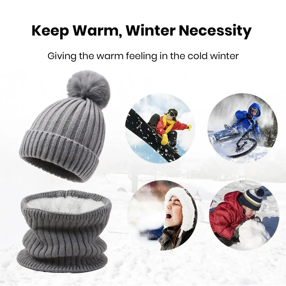 

Knitted Warm Hat Scarf Set Winter Hat Scarf Set with Fleece Lining Plush Ball Decor Cozy Unisex Knitting Set for Warmth Style