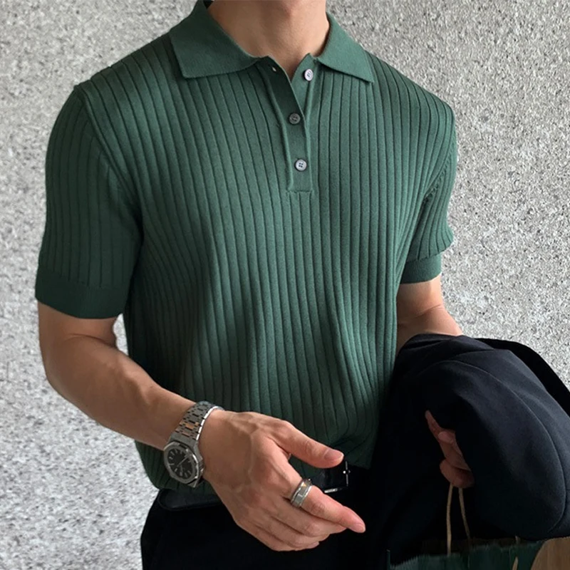 Casual Solid Color Ribbed T Shirts Men Fashion Slim Buttoned Lapel Polo Shirt Short Sleeve Casual Clothes Summer Mens Streetwear
Casual Solid Color Ribbed T Shirts Men Fashion Slim Buttoned Lapel Polo Shirt Short Sleeve Casual Clothes Summer Mens Streetwear