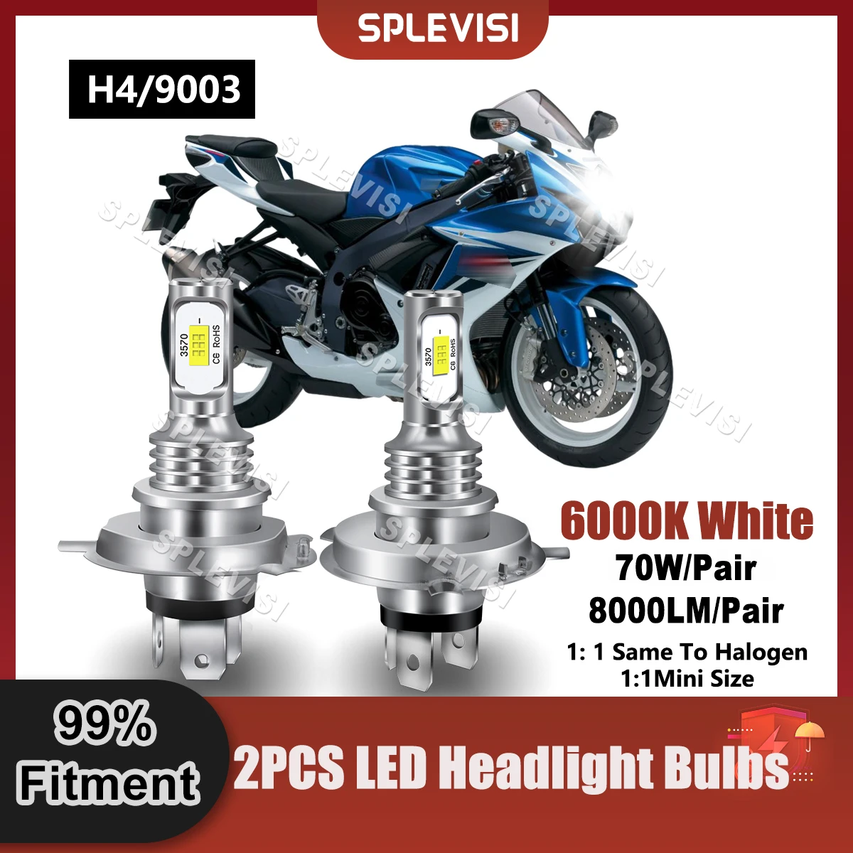 

Replace Bulbs H4/9003 LED Headlight 70W 8000LM/Pair 9V-24V Compatible For Suzuki GSXR1100 1986 1987 1988 1989 1990 1991 1992
