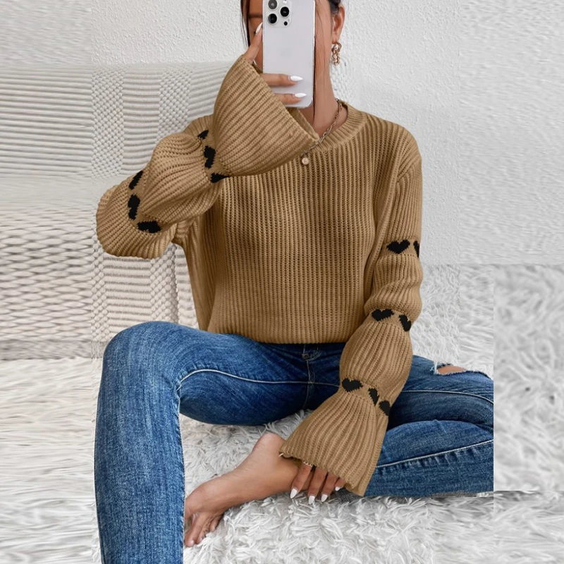 Autumn Round Neck Ribbed Knitting Sweater Women Jacquard Heart Long Sleeve Top Pullover Winter Casual Loose Warm Jumper Harajuku
Autumn Round Neck Ribbed Knitting Sweater Women Jacquard Heart Long Sleeve Top Pullover Winter Casual Loose Warm Jumper Harajuku