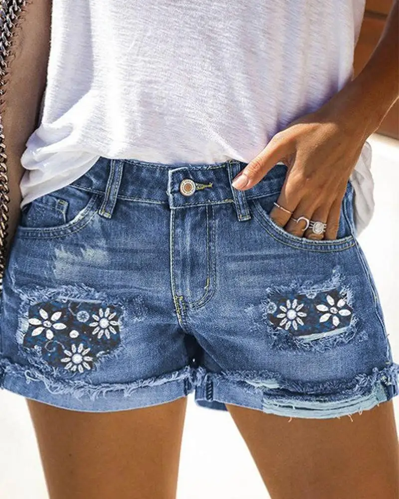 Floral Print Patchwork Ripped Denim Shorts Women Sexy High Waist Denim Shorts Pants Jeans
Floral Print Patchwork Ripped Denim Shorts Women Sexy High Waist Denim Shorts Pants Jeans