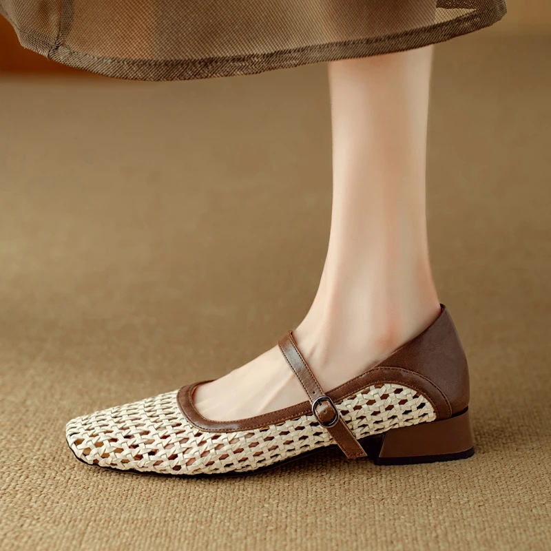 Women's New Spring and Autumn Woven Genuine Leather Cowhide Breathable Mid Heel Large Belt Buckle Mary Jane Single Shoes
Women's New Spring and Autumn Woven Genuine Leather Cowhide Breathable Mid Heel Large Belt Buckle Mary Jane Single Shoes