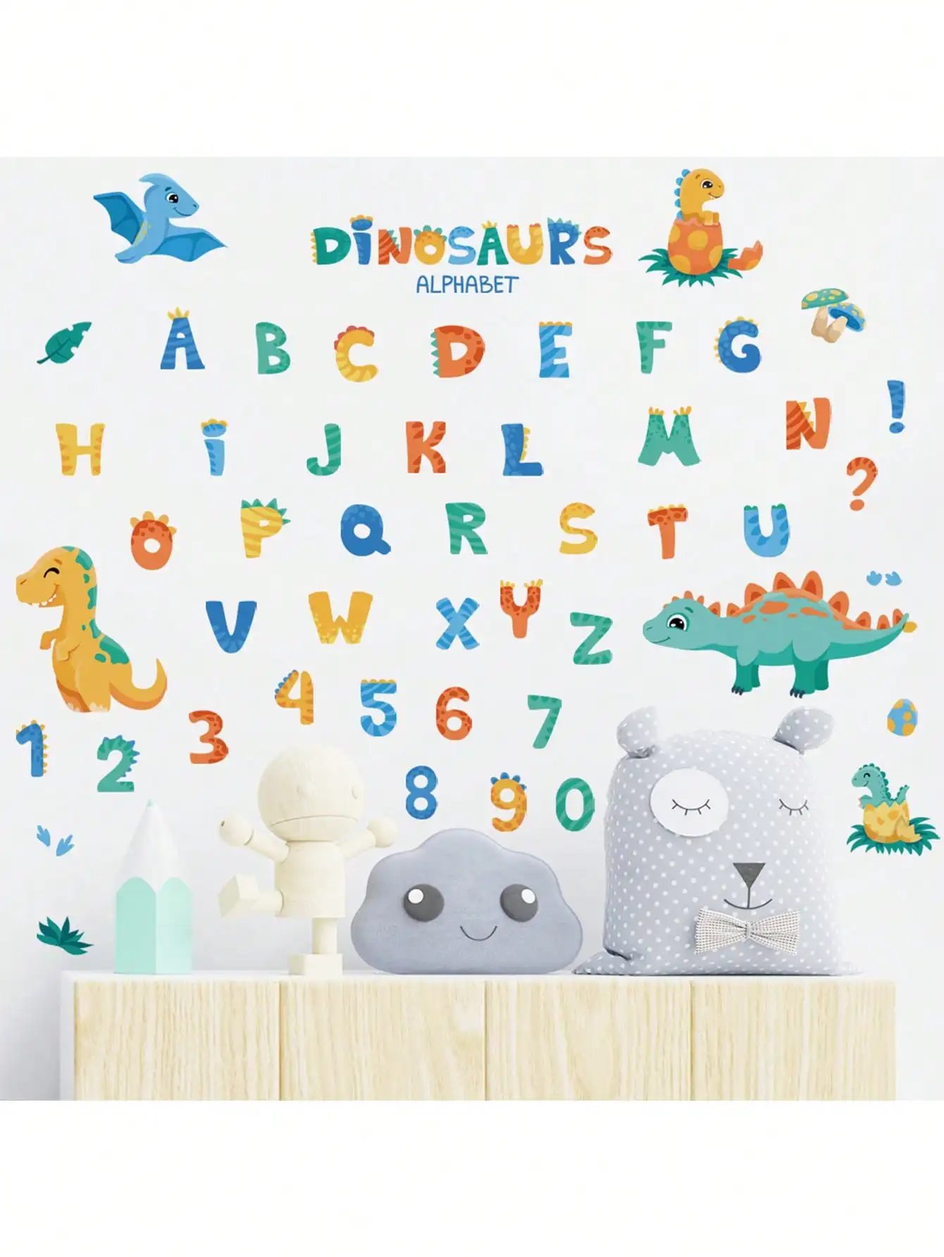 

New cartoon dinosaur early education alphabet wall stickers children's room classroom study wall stickers