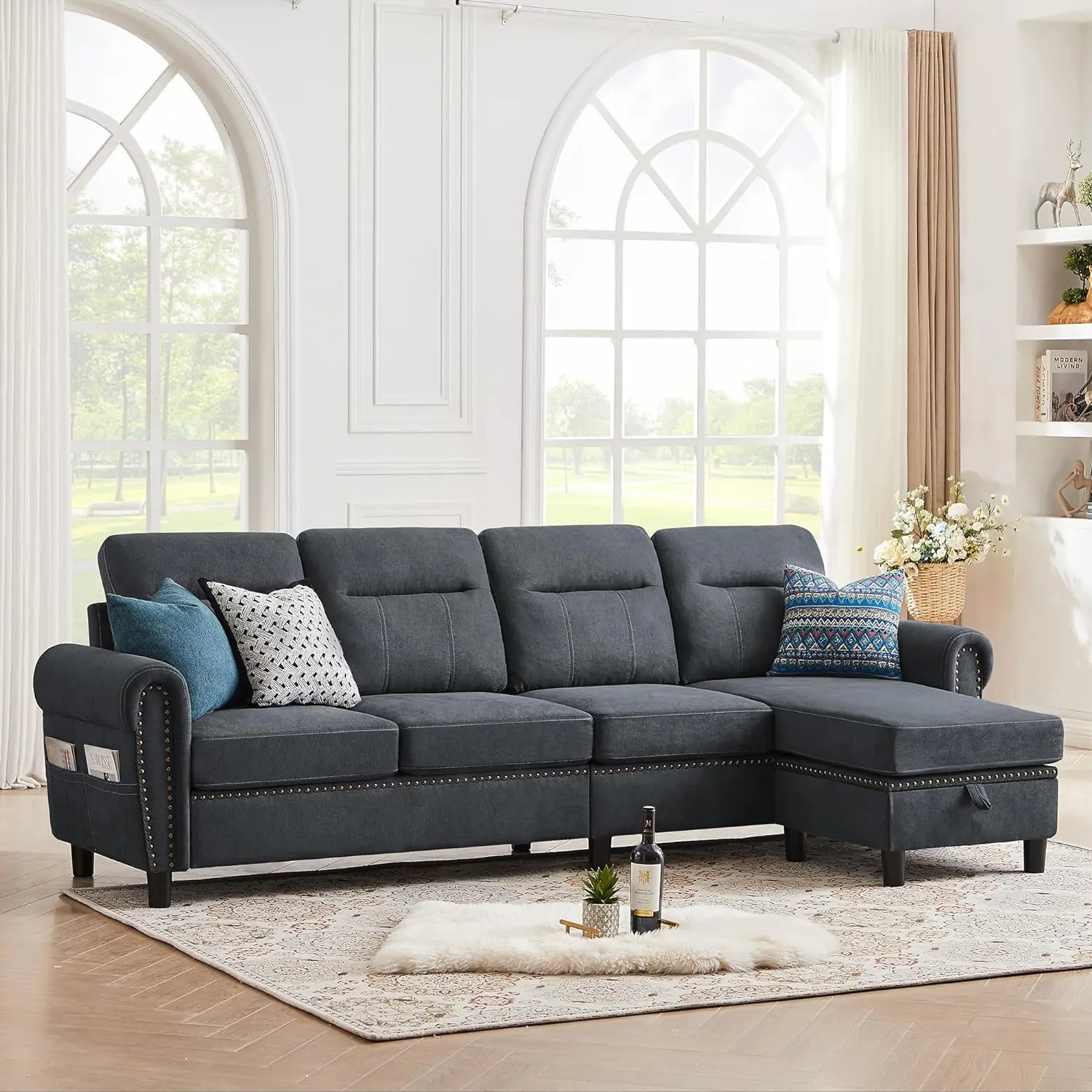 Convertible Sectional Sofa,L Shaped Couch with Storage Chaise Lounge and Side Pocket, Modern Linen Fabric Sectional Couches
Convertible Sectional Sofa,L Shaped Couch with Storage Chaise Lounge and Side Pocket, Modern Linen Fabric Sectional Couches