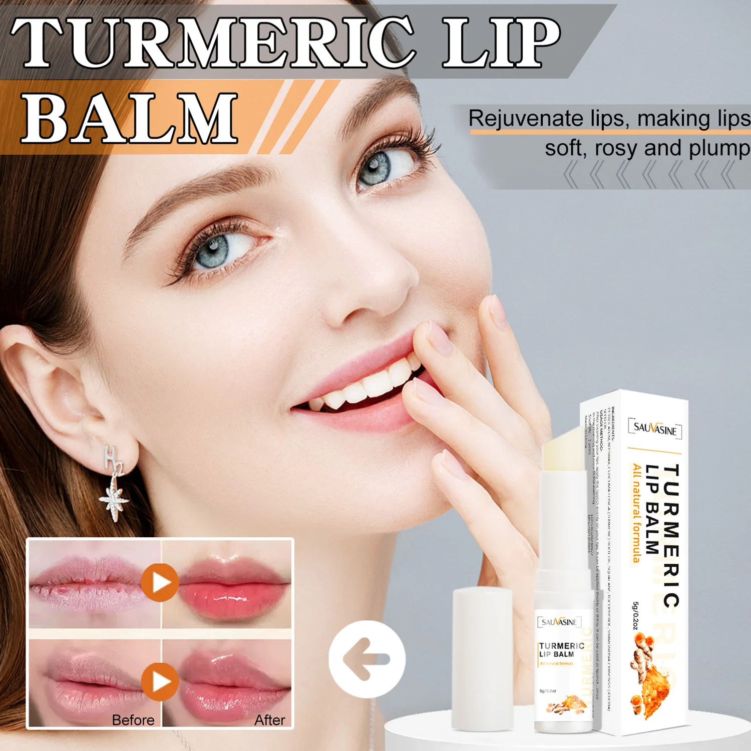 

Turmeric Lip Balm Brighten lip color Moisturize lips remove dead skin on lips Prevent dryness and cracking Lighten lip lines