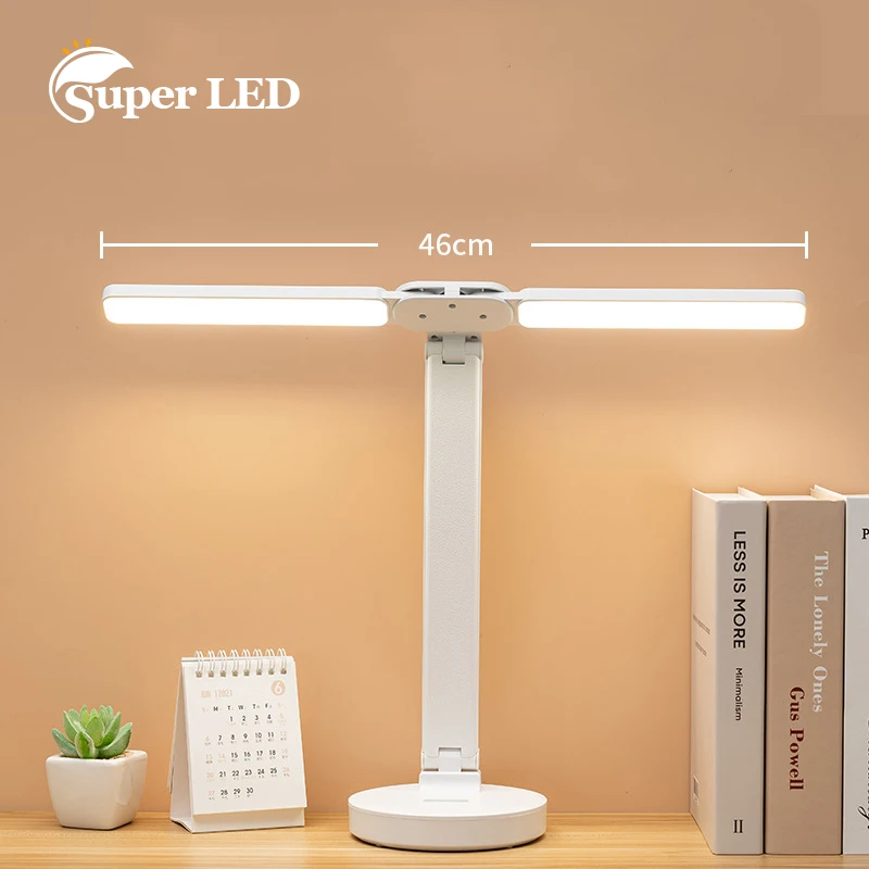 

Touch Dimmable Table Lamp，Foldable Double-headed LED Eye Protection Light Rechargable Reading Desk Lamp for Bedroom/Study/Office